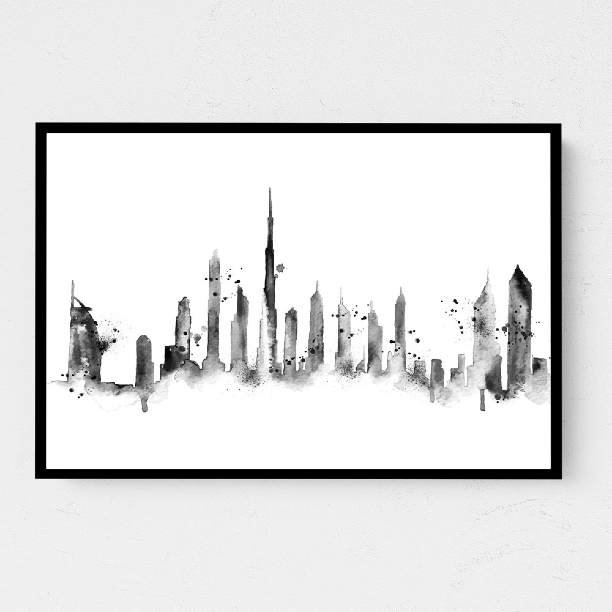 Dubai Skyline Black & White Wall Art